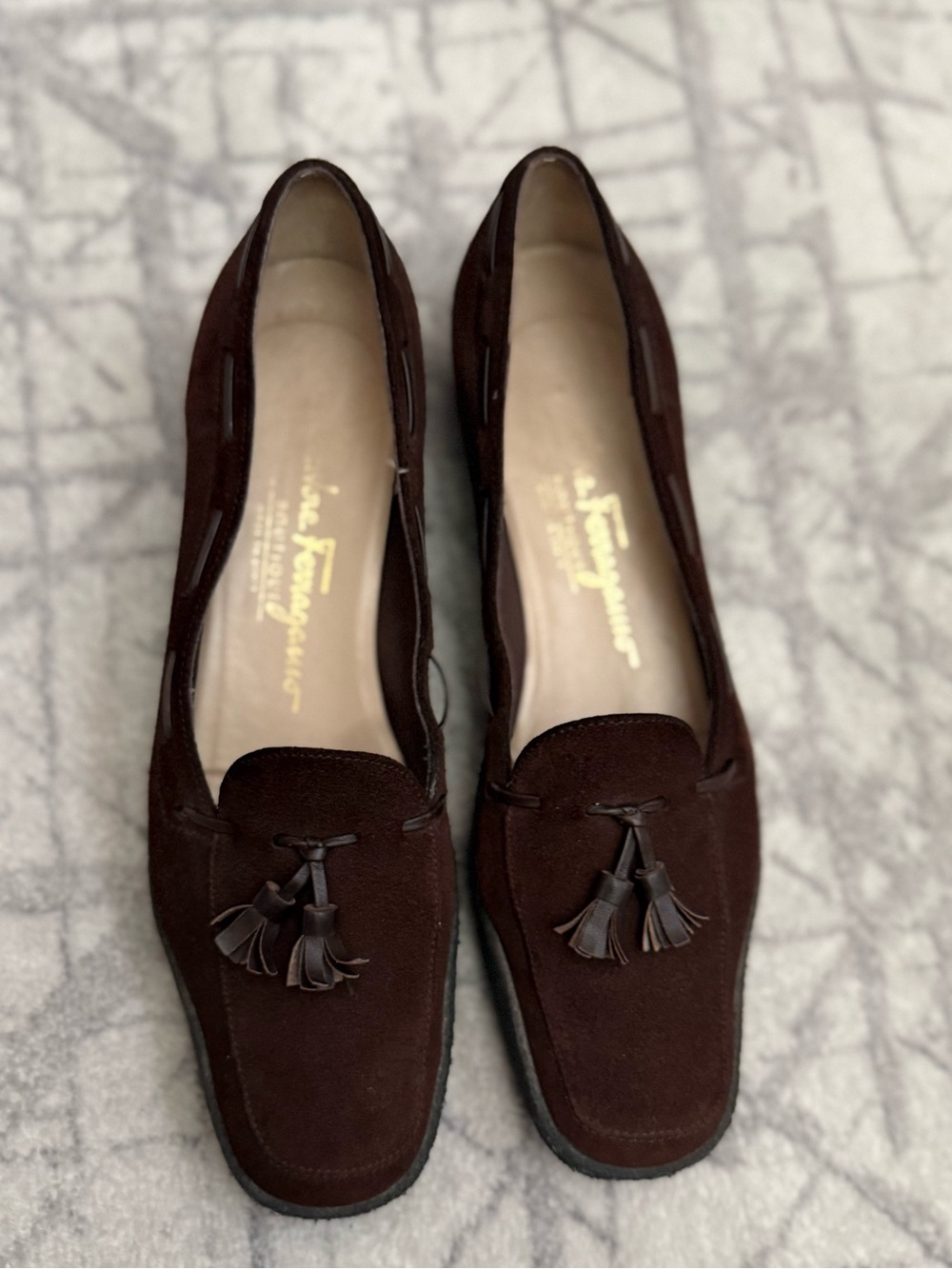 Salvatore Ferragamo Boutique Brown Suede Tassel Loafers Size 6.5 - Picture 5 of 10